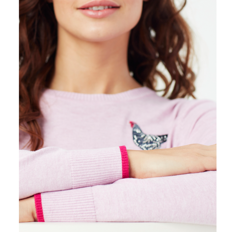 Joules Tina Embellished Crew Neck Jumper - Pink Chicken-4
